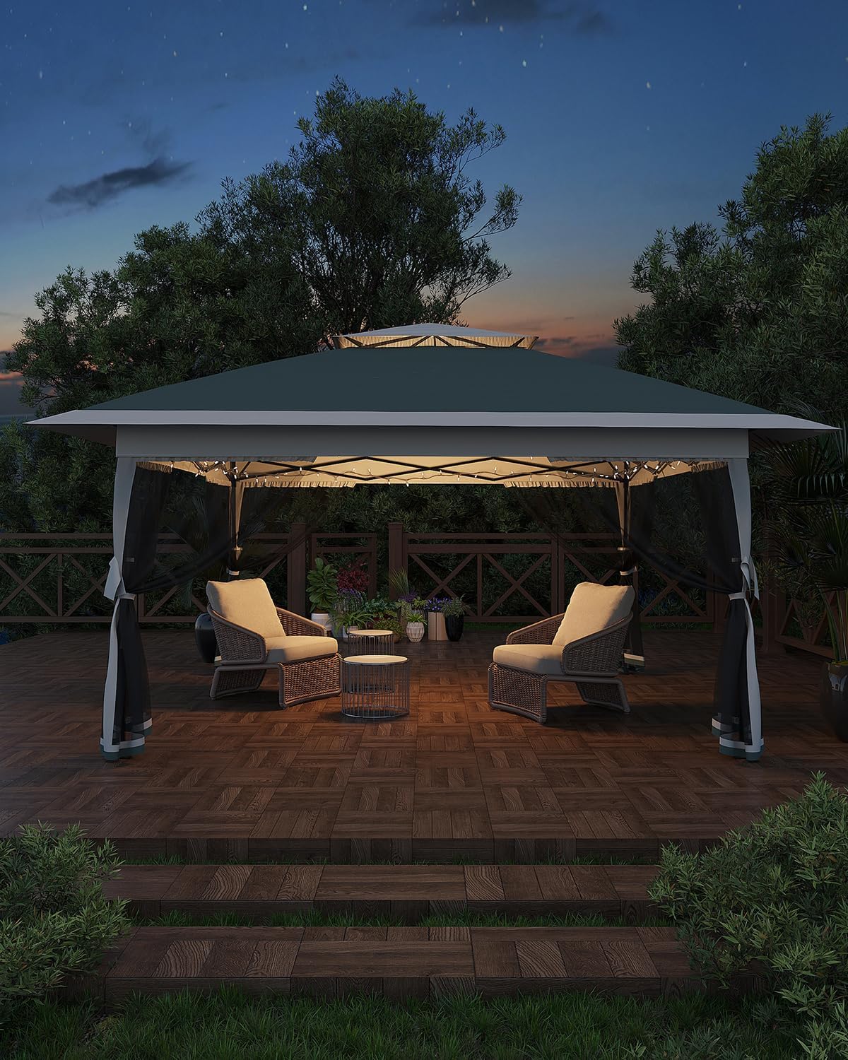 Roromall 12x12 Canopy Tent, Pop Up Canopy Gazebo with Mosquito Netting, Outdoor Gazebo with 4 Sandbags & Wheeled Bag, for Backyard & Patio Furniture, Patio, Deck