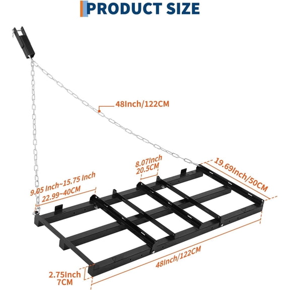 Acekid 4FT Heavy Duty Drag Harrow for ATV UTV Tractor Mower, Adjustable Driveway Grader & Landscape Rake, Black