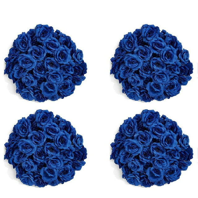 Flores Artificiales Cabezas de Flores de Rosas de Seda, 200 Piezas (Azul Oscuro)
