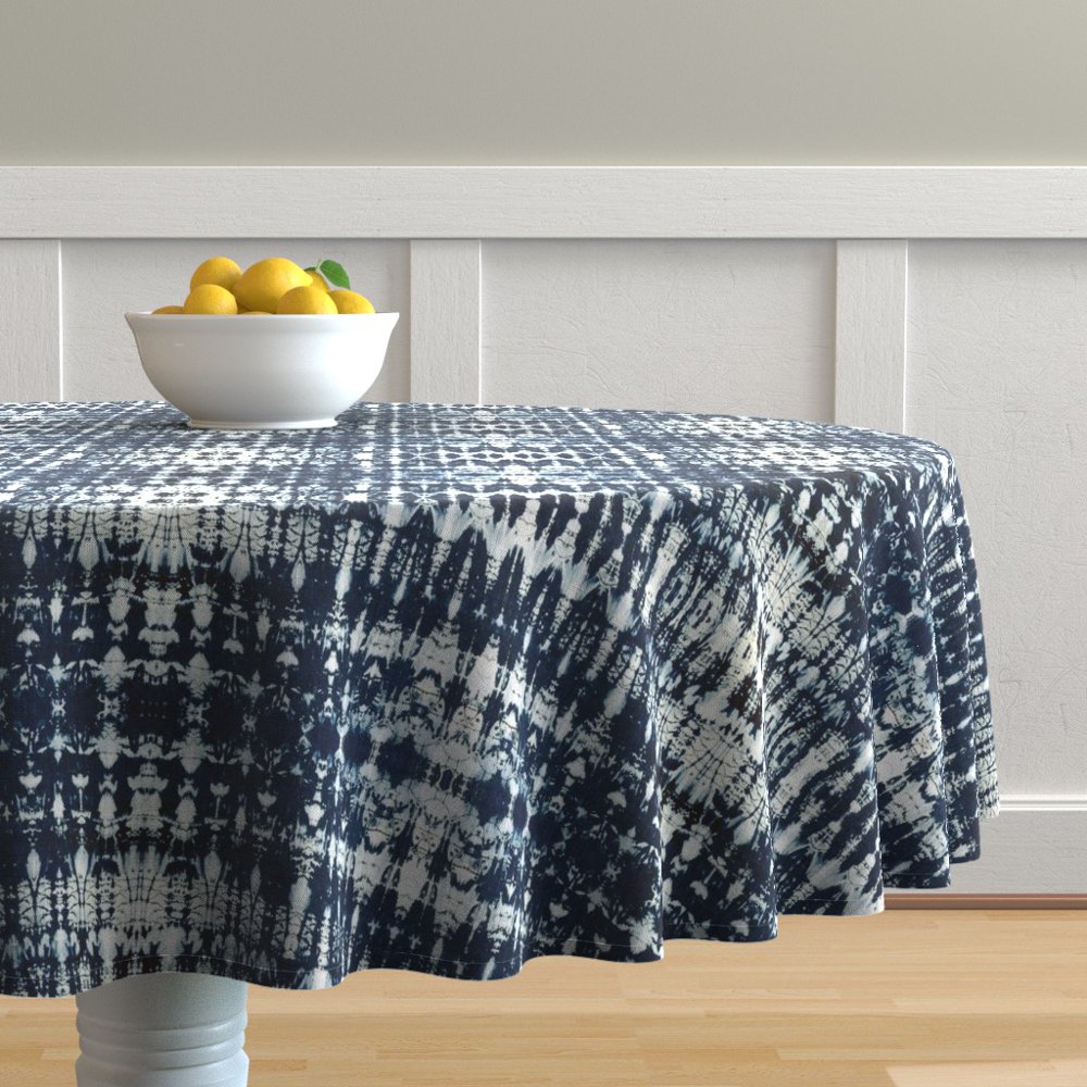 Round Tablecloth Dark Blue Shibori Tie Dye Indigo Japanese Cotton