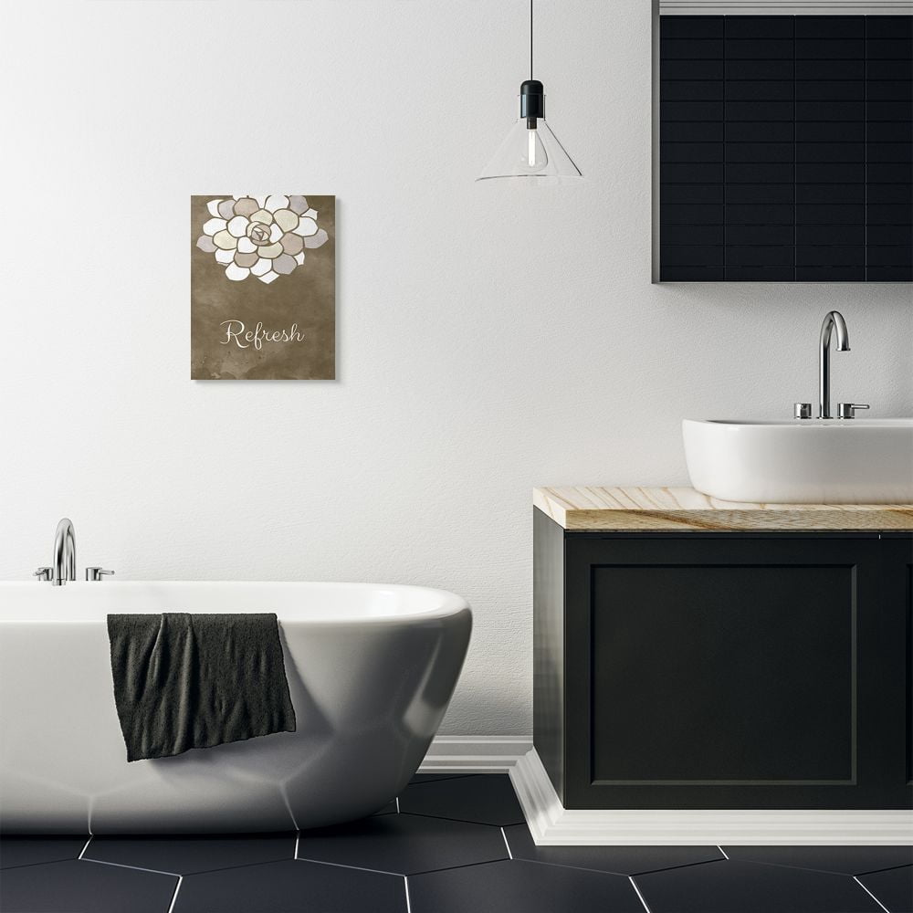 Stupell Industries Refresh Mosaic Flower Brown Bathroom Design Canvas Wall Art by Ziwei Li