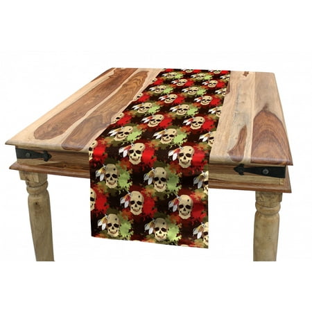 

Skull Table Runner Skull with Feathers Tribe Backdrop with Colorful Blood Splash Dining Room Kitchen Rectangular Runner 3 Sizes by Ambesonne