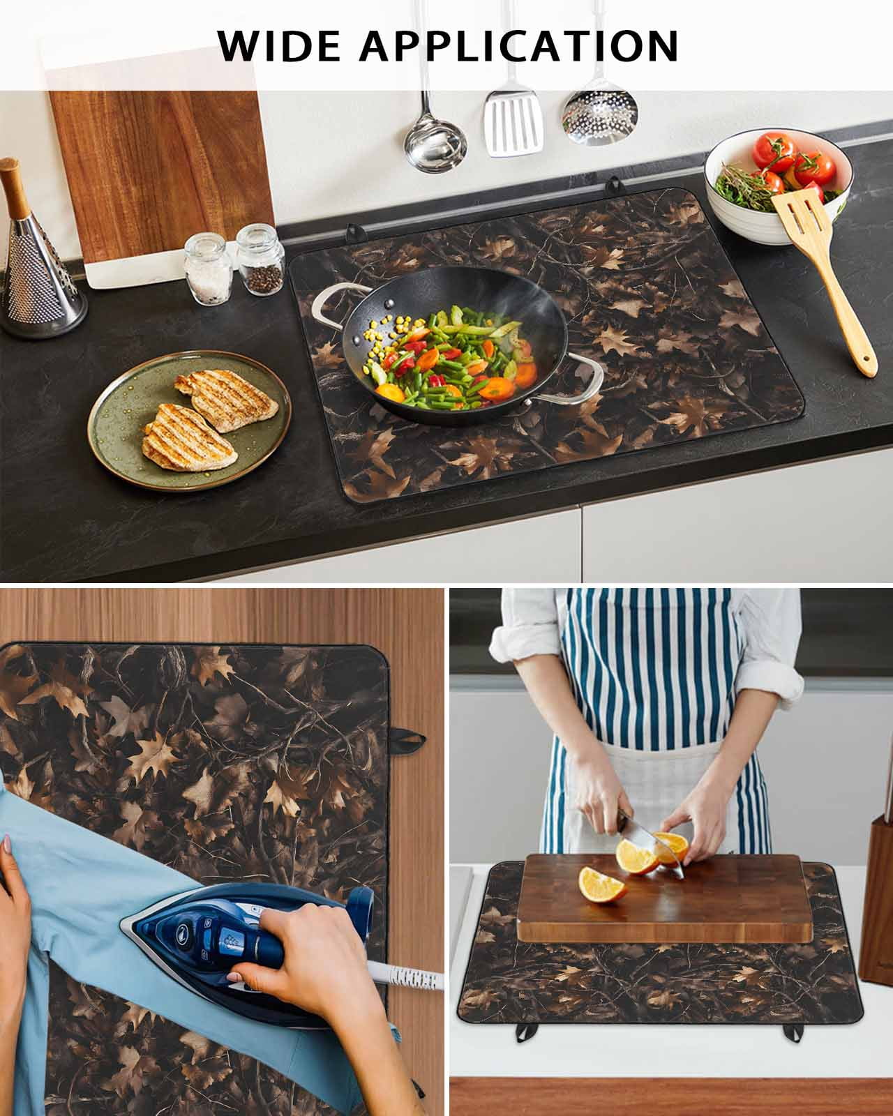 nqOlkjepod Large Induction Cooktop Protector Mat 24"x21", Withered LeavesVintage Brown Botanical Stove Top Covers for Electric Stove, Decorative Stove Burner Cover Mats, Glass Top Stove Cover