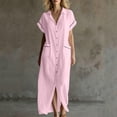 thumbnail image 2 of Kukoosong Women's Collared V Neck Short Sleeve Maxi Shirt Dress, Button Down Casual Loose Tunic Dress with Pockets for Summer Beach Vacation, 2 of 7