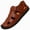 Brown, variant on Men's Leather Hollow Out Hook Loop Flat Fisherman Sandals Closed Toe Head Soft Bottom Hand Stitching Wading Sandals Summer Comfort Anti-Slip Casual Wading Beach Sandals