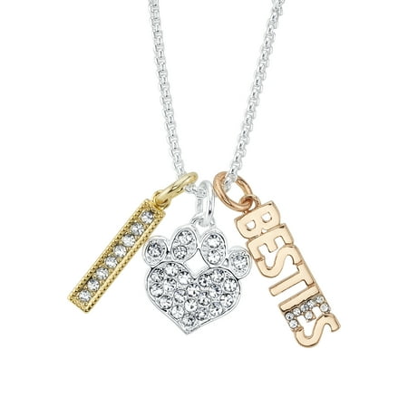 Believe by Brilliance 14kt Gold Flash Plated Crystal "Besties" Paw Pendant Necklace, 18" + 2" Extender