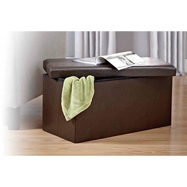 Kings Brand Brown Faux Leather Folding Storage Ottoman Bench/Footstool