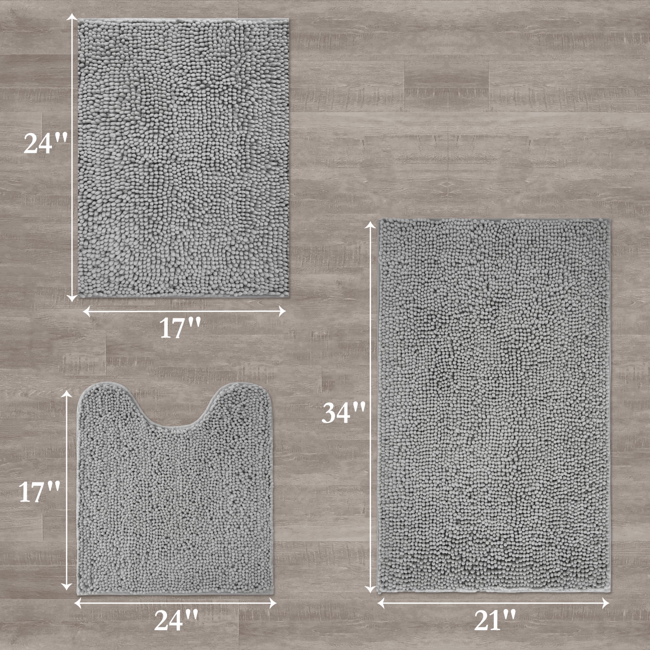 Resort Collection Chenille Plush Loop Bath Mats, 3-Piece Set