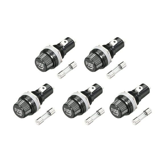 Screw Cap Panel Mounted Fuse Holder AC 125V/15A 250V/10A with 5mm x 20mm Glass Fuse 5Set