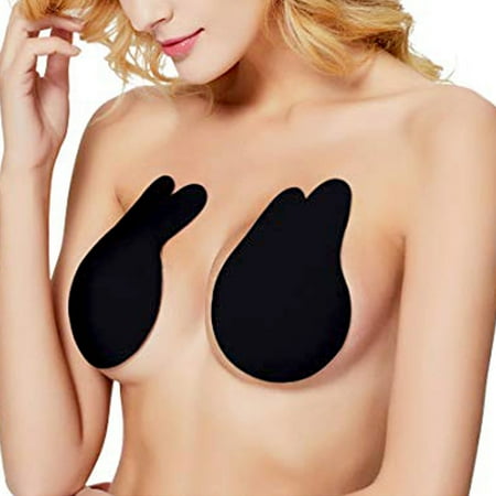 GYDEK Women s Push Up Strapless Sticky Bra Reusable Self Adhesive Invisible Silicone Backless Bra Nipple Covers Black/ Skin  Cup A/B
