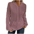 thumbnail image 3 of VEKDONE Womens Trendy Hoodies Lace Patchwork Hollow Out Textured Hooded Sweatshirt Casual Drawstring Pullover, 3 of 7