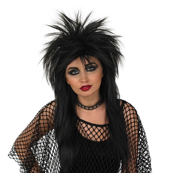 fun shack Perruque Rock des Années 80 pour Femmes, Perruque Punk Rocker, Perruque à Pointes, Cheveux Rockstar, Perruque Mullet pour Femmes, Perruque Rock Star, Perruque Noire Spiky