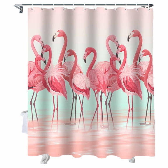Shower Curtains Pink Flamingos Lake Bath Curtain Vintage Bird Waterproof Bathroom Shower Curtain Set with Hooks Decoration 72 x 84 Inches