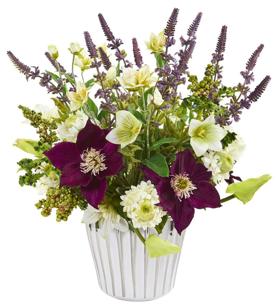 Nearly Natural Mixed Artificial Flower Arrangement in Decorative Vase