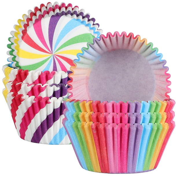 200 envoltorios de papel para cupcakes, moldes para muffins, capacillos de arcoíris para hornear muffins para fiestas temáticas de cumpleaños y bodas.