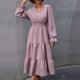 thumbnail image 2 of Vestido de manga larga para mujer con cuello en V y cintura alta elástica Vestido informal de una lí Abanopi Pequeña, 2 of 7
