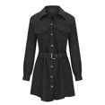 thumbnail image 5 of qolati Women's Long Sleeve Dresses 2023 Fall Corduroy Collar V Neck Button Down Mini Dress with Belted Casual Loose Business Work Shirts Dress, 5 of 6