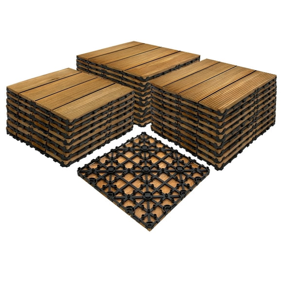 OutdoorZ Interlocking Wood Deck Tiles - Honey Oak - 27 Tiles (27 Sq.Ft.)