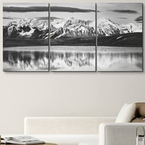 PixonSign Canvas Print Wall Art Set Vintage Mountain Range & Reflection Nature Wilderness Photography Realism Rustic Landscape Dramatic Dark Black and White for Living Room, Bedroom - 24"x36"x3