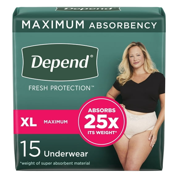 Depend Women's Moderate Absorbency Underwear Extra-LG, 48-64 Inch-Pack of 17