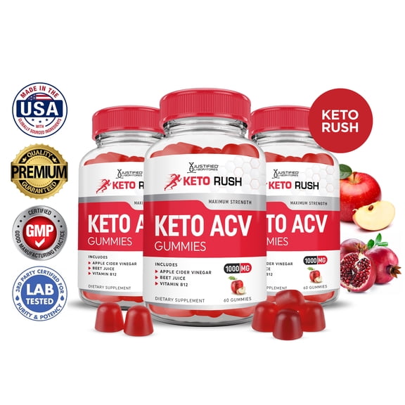 (3 Pack) Keto Rush ACV Gummies 1000MG Dietary Supplement 180 Gummys