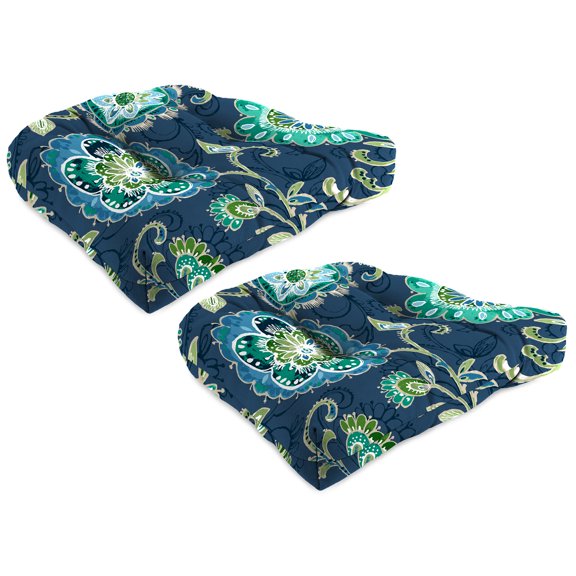Jordan Manufacturing 18" x 18" Fanfare Capri Blue Floral Square Tufted Contoured Outdoor Wicker Seat Cushion (2 Pack)