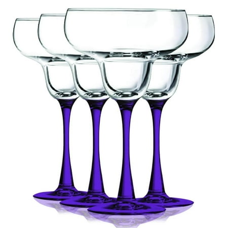 Amber Jewel Accents Glass (Purple Margarita Glasses with Beautiful Colored Stem Accent - 14.5 oz. set of 4- Additional Vibrant Colors Available by TableTop)