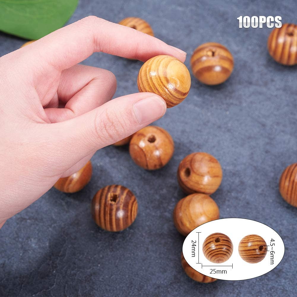 1 Bag 100 pcs 25mm(1 Inch) Dyed Natural Wood Spacer Beads Round Polished Ball Wooden Loose Beads for Bracelet Pendants Crafts DIY Jewelry Making Hole 4.5~6mm