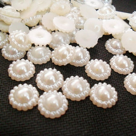 

BIN 100Pcs Ivory Flat Back Flower Beads Wedding Cards SALE O0B5 Y8E0