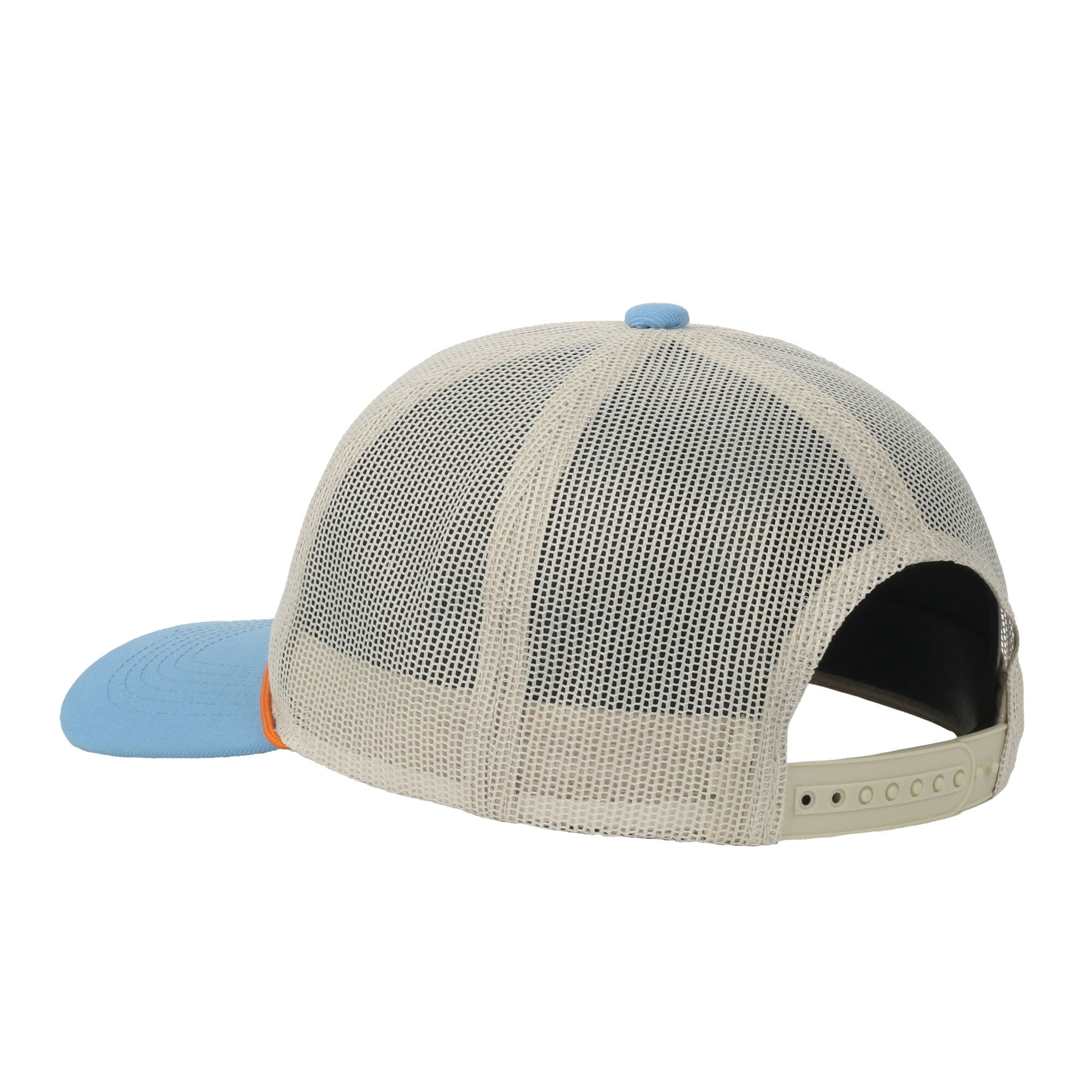 Putty/Blue Bass 6-Panel Cap – Unstructured Mesh Back, Bass Patch, Snapback, One Size