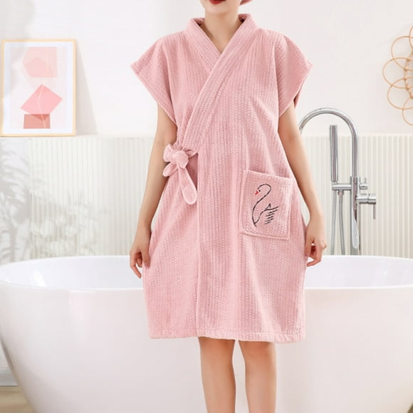 Pisexur Bathrobe Women High Quality Fabric Sleep Dress Comfortable Sleep Women's Thickened Fleece Plaid Drying Absorbent Bandage Hooded Bathrobe Robes Pink,Free Size