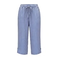 thumbnail image 4 of cfhntfmh Striped Capri Pants for Women Loose Fit Straight Leg Cropped Pant Casual Summer Linen Clothes Drawstring Capris, 4 of 6