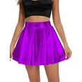 thumbnail image 5 of VUPSGEZ Women's Solid Shiny Flared Pleated Mini Skirt Sexy Costume Party Skirt (Purple,L), 5 of 8