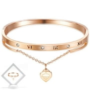 HESHPAWS 18K Rose Gold Synthetic Crystal Diamond Bracelet, Roman Numeral Love Bracelet, Jewelry Gifts for Women and Girls