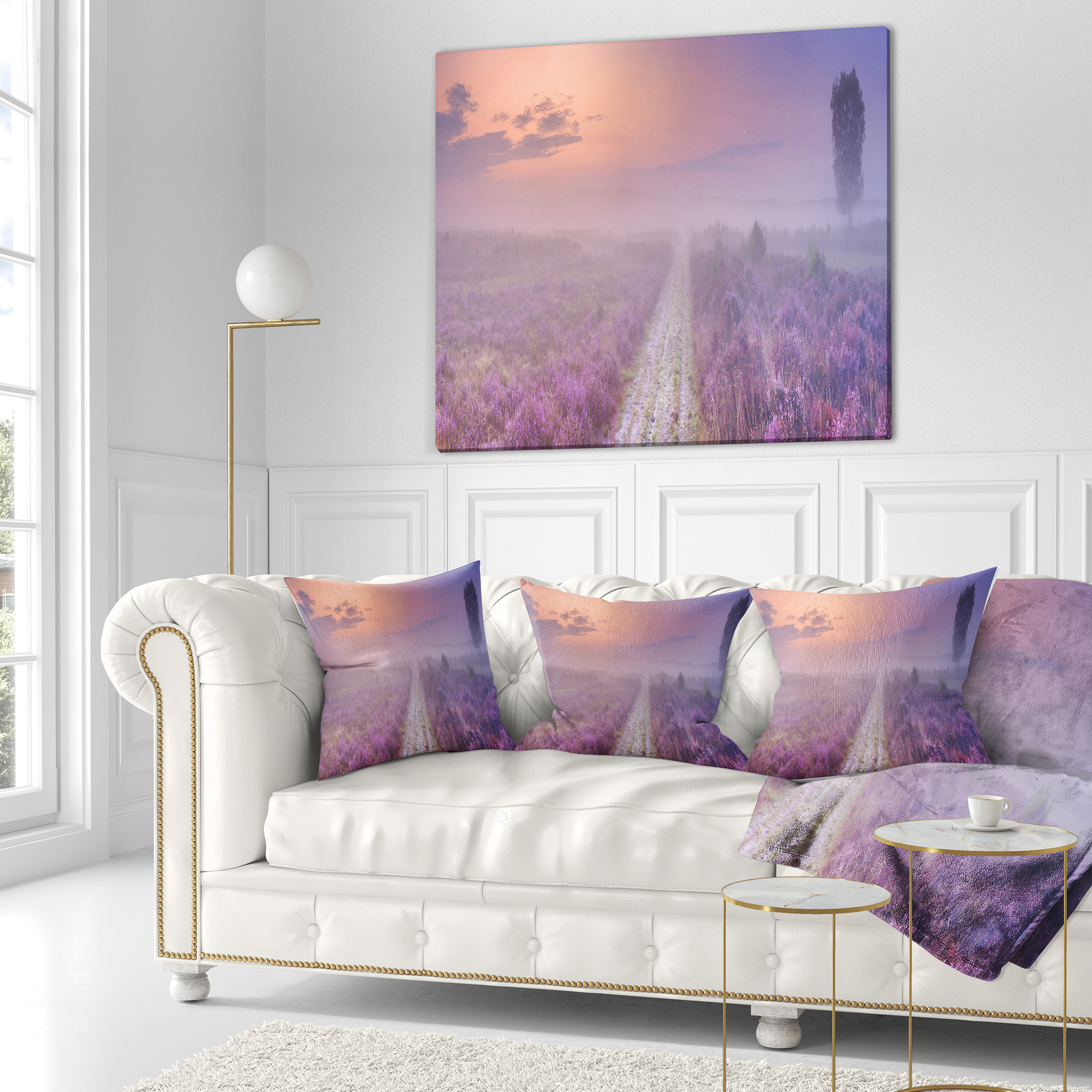 Designart Path through Blooming Field - Seascape Throw Pillow - 18x18