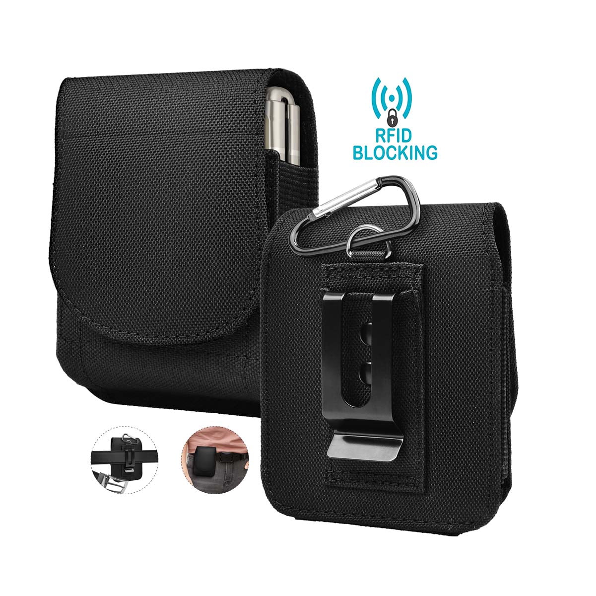Cell Phone Holster Case for Galaxy Z Flip 3 5G, Njjex Nylon Vertical Phone Pouch [with Belt Loop, Metal Clip, Magnetic Closure] for Samsung Z Flip 5G, Z Flip 3 -Black
