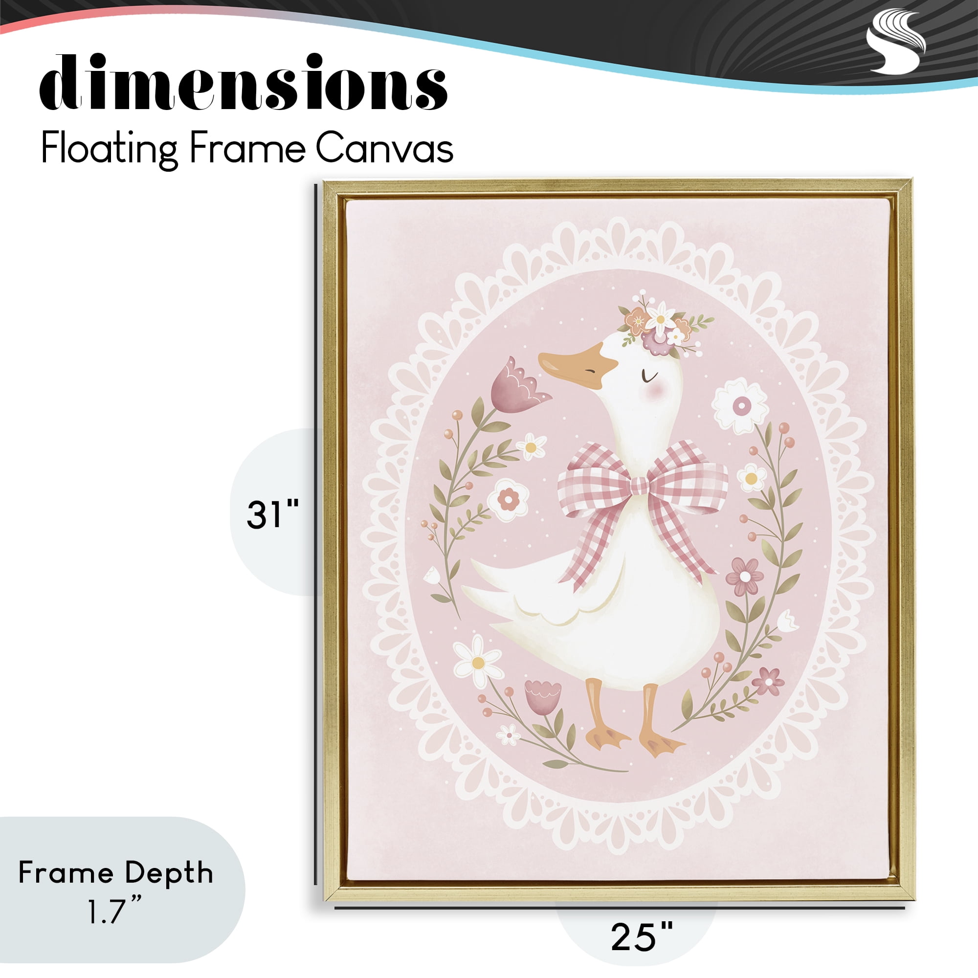 Stupell Industries Pink Floral Spring Goose Gold Framed Floater Canvas Wall Art, design by Penny Aguilera