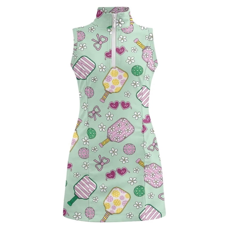 Yuehua Teen Girls Tennis Dress 1/4 Zip Golf Outfit Built-in Bra Pickleball Sleeveless Athletic Dress Workout Pockets 4-14y, Girl's, Size: 8-9 Years