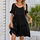 thumbnail image 2 of Vestido plisado con mangas con volantes Traje de vacaciones suelto de color sólido para mujer de tres capas FLhrweasw Nuevo, 2 of 7