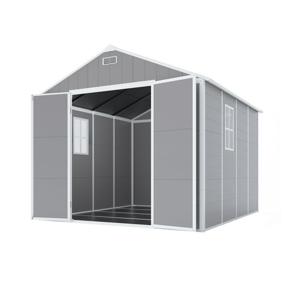 8x8ft Resin Storage Shed – Durable PP Material, Waterproof, Rust & UV Resistant, Spacious Design with HD Window Lighting