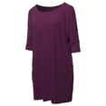 thumbnail image 2 of A2Y Women's Oversized Crew Neck 3/4 Sleeve Side Pockets Drop Shoulder Boxy Top Dark Plum 3XL, 2 of 6