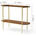 thumbnail image 2 of Rectangle Coffee Table Mid-Century Modern Design L W x H for Living Room - Structure Amber Glass Top and Walnut MDF Shelf Sleek Conical Metal Legs with Gold Finish, 2 of 9