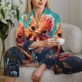 thumbnail image 5 of Xecao Underwater Plant Octopus Print Women Pajamas Set Soft Sleepwear Pjs long Sleeve Button Down Nightwear with Long Pants, 5 of 6