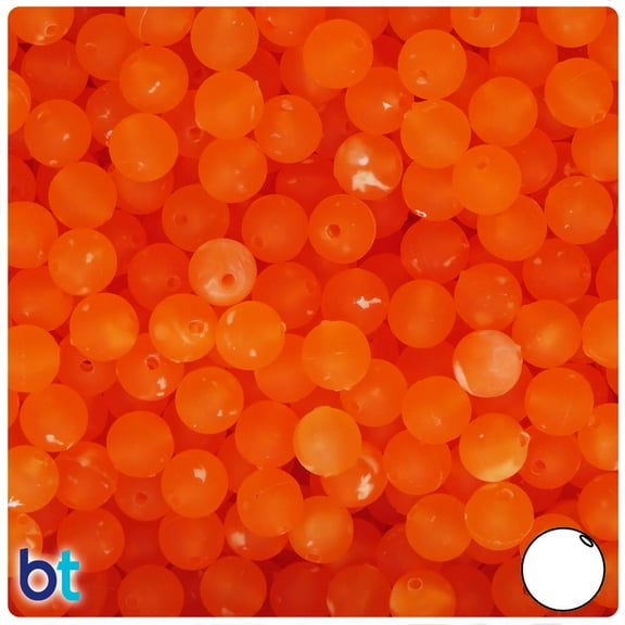BeadTin Orange Frosted w/White Swirls 8mm Round Plastic Beads (300pcs)