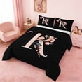 thumbnail image 3 of Erosebridal Black Pink Letter R Floral Bow Print Queen Comforter Set, Monogram Style Bedding Comforter Set for Girls, Black Reversible 3-Piece, 1 Comforter and 2 Pillowcases, 3 of 6