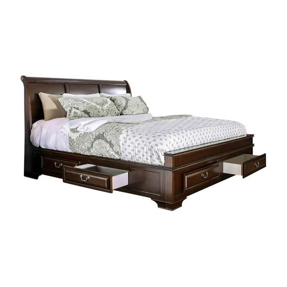 Bowery Hill Transitional Wood Queen Storage Platform Bed in Cherry