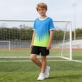 thumbnail image 6 of SGFCWSX Boys 2 Piece Soccer Uniform Set Summer Color Block Short Sleeve T Shirts Elastic Waist Shorts Sports Outfits for Kids Blue Size 2T, 6 of 8