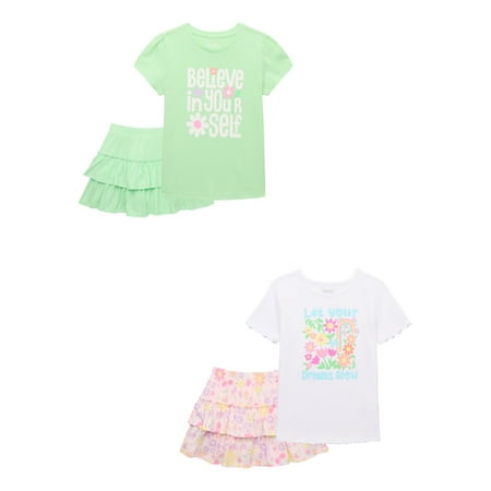 365 Kids By Garanimals Girls Tee And Scooter Skirt Outfit Set, 4-Piece, Sizes 4-10