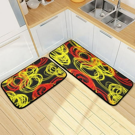 

Colorful Swirls on Black 2 Piece Non Slip Kitchen Mat Set with Soft Memory Foam Padding