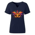 thumbnail image 5 of Craaazy Mardi Gras Shirts for Women Short Sleeve Casual Carnival Printed V-neck T-shirts Gifts, 5 of 6